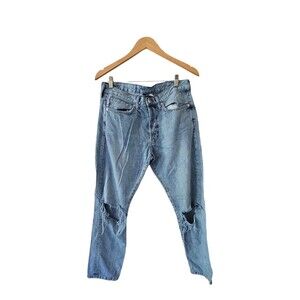Divided by H&M Distressed‎ Straight Denim Jeans Men's 31  blue Button Fly